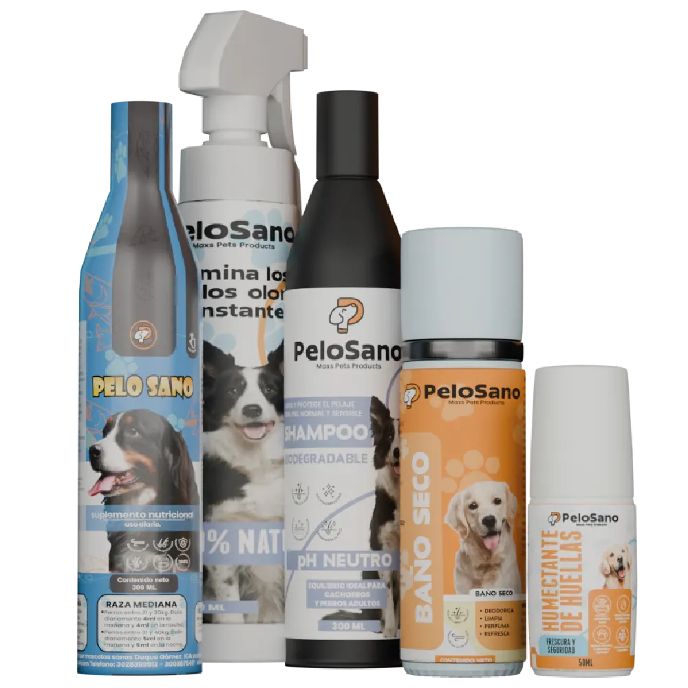 Pack 5 Productos para Perros Pelo Sano – Suplemento Omega 3 y Kit de Aseo Natural