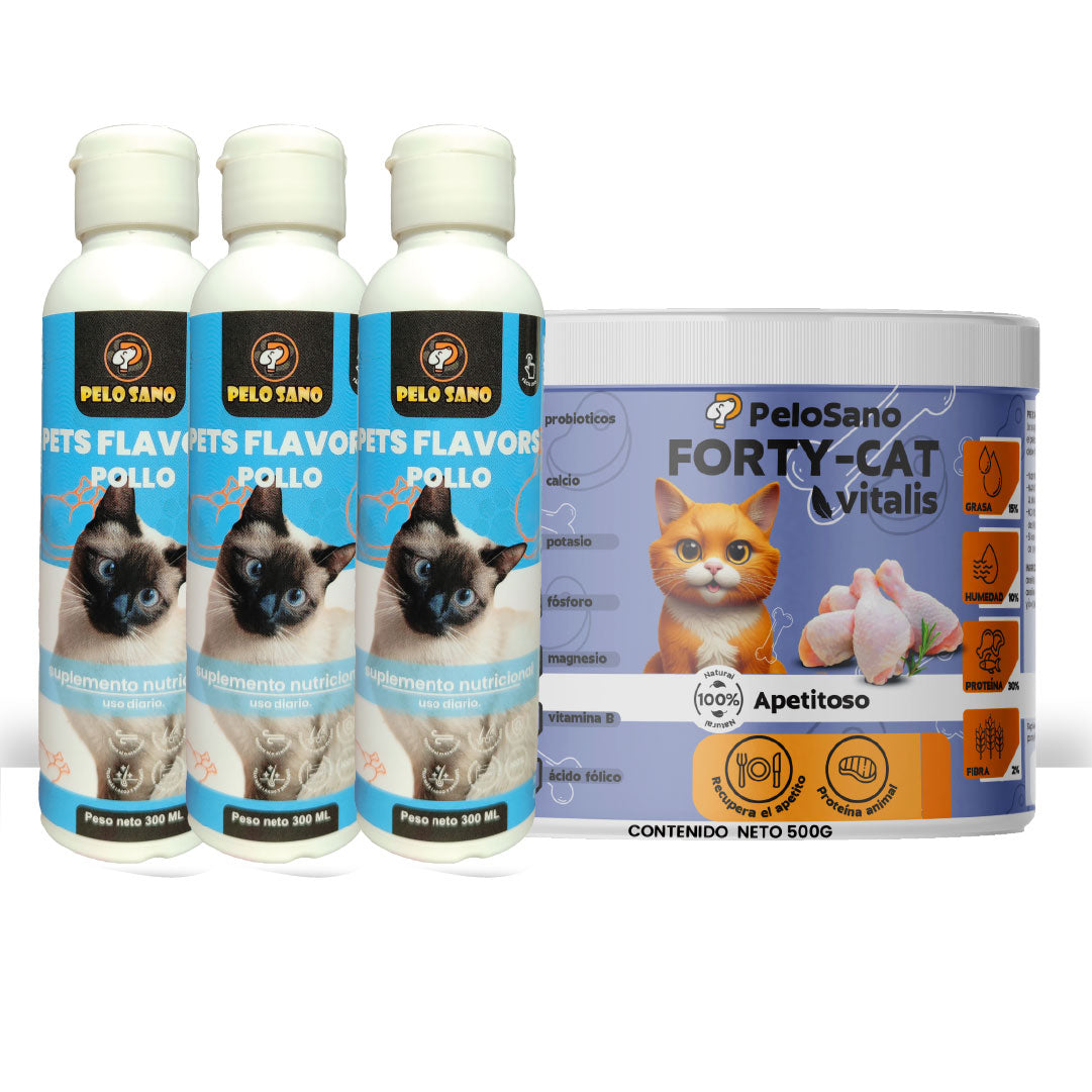combo. 3 suplementos pelo sano gatos + 1 forty cat