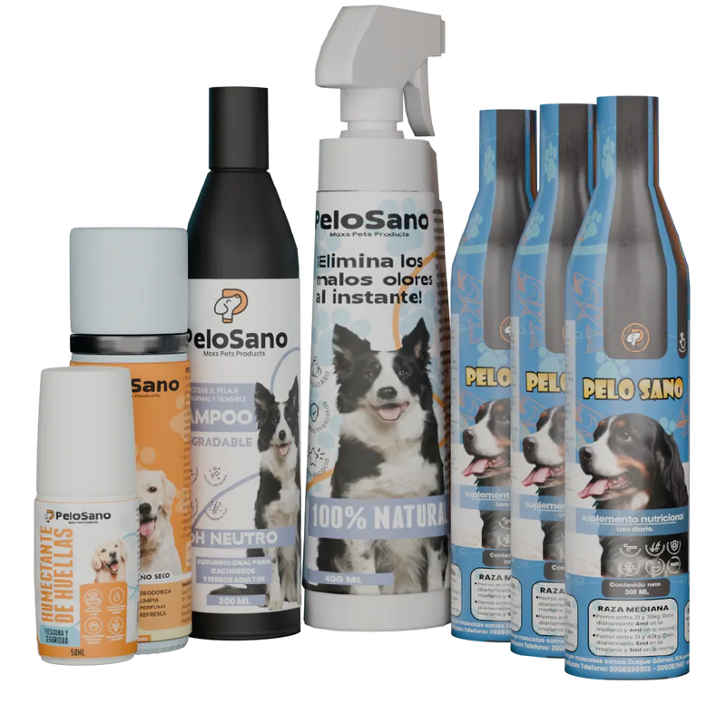 Pack Premium para Perros Pelo Sano – 3 Suplementos Omega 3 y Kit de Aseo Completo